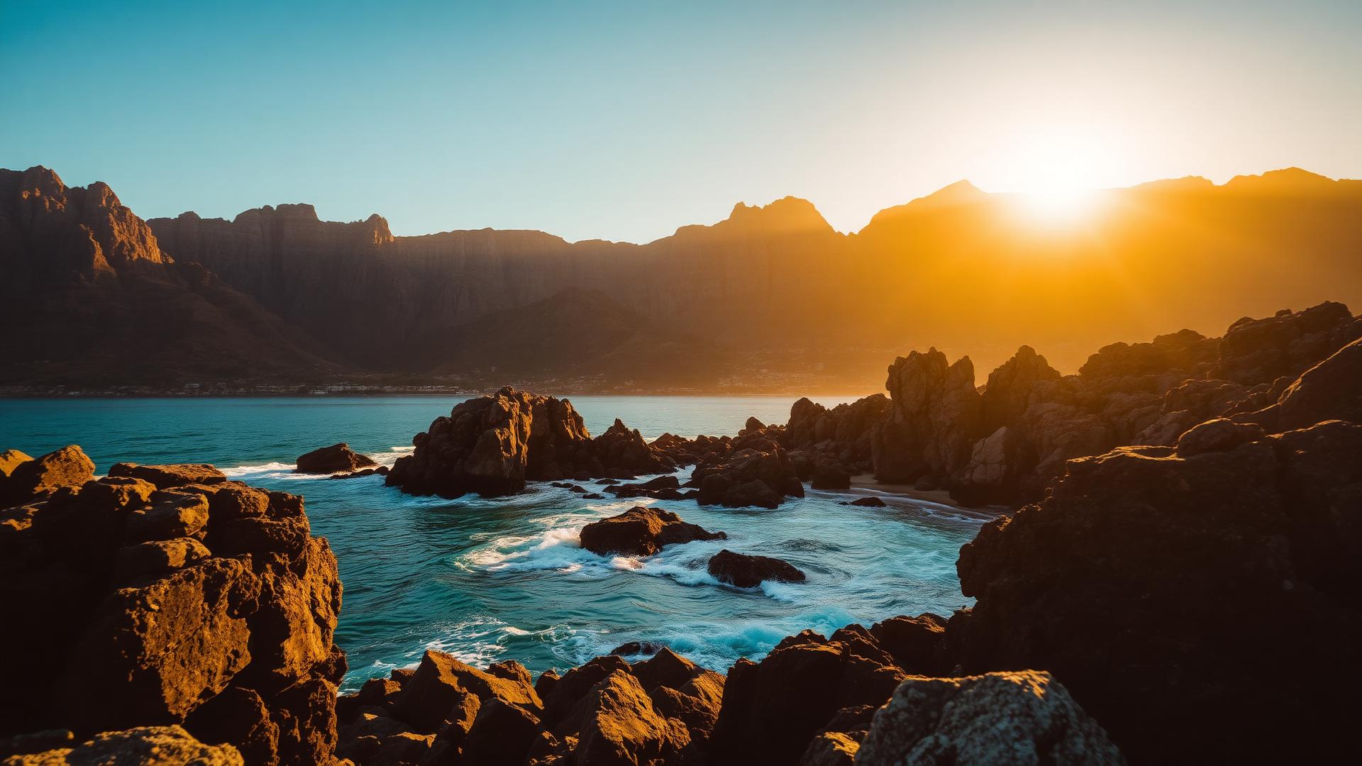 Dramatic South African coastline at golden hour